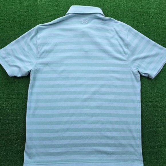 Under Armour Polo Shirt Mens Large Teal Striped Short Sleeve Performance Golf - Picture 2 of 3